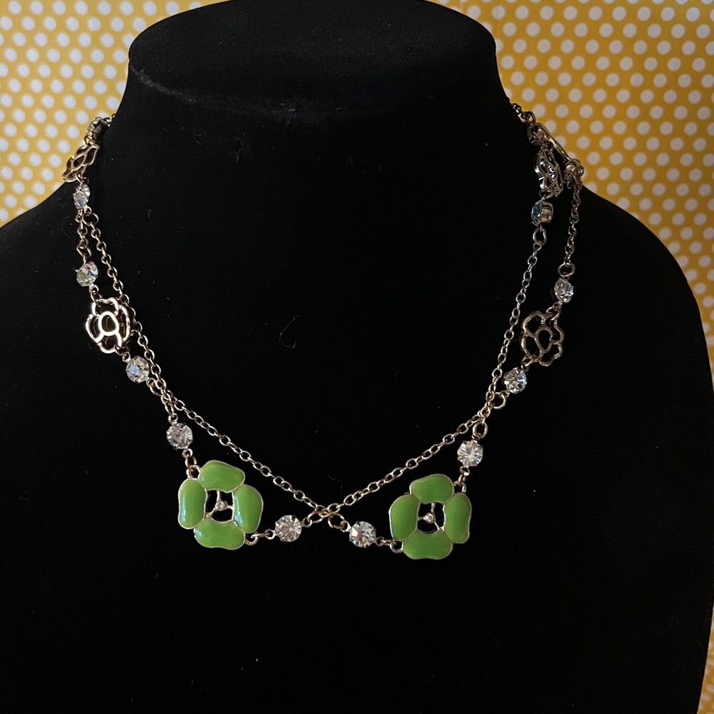 73. Green Floral Necklace with Crystal Accents